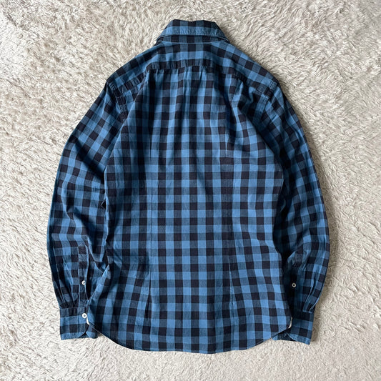 ジャンネット 長袖シャツ チェック S 青黒
