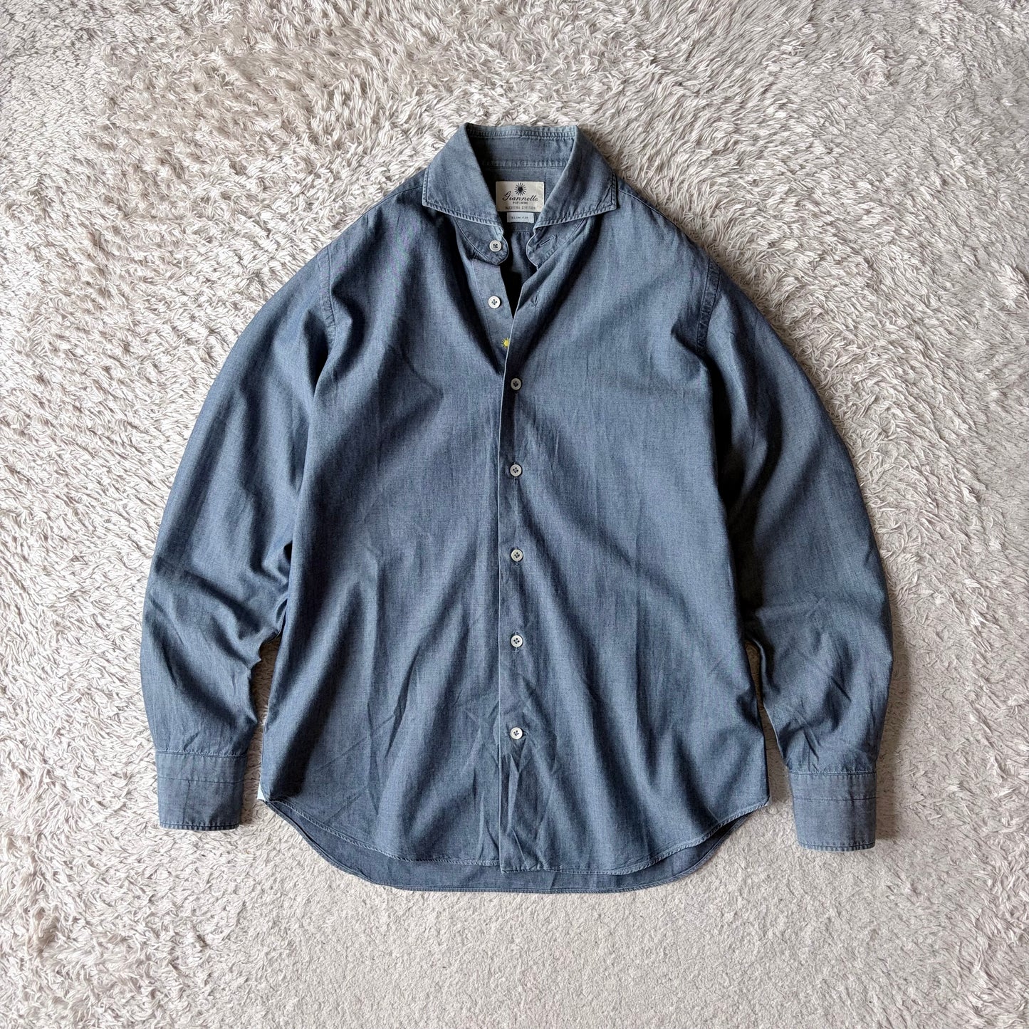 GIANNETTO ジャンネット カッタウェイ シャツ 長袖 39 青 シャンブレー