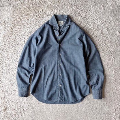 GIANNETTO ジャンネット カッタウェイ シャツ 長袖 39 青 シャンブレー