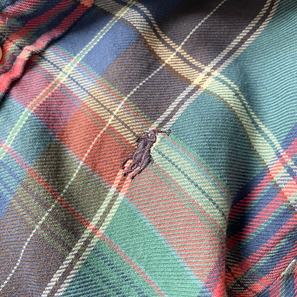 ラルフローレン 美品 現行 BD L/S check shirt XS 青緑