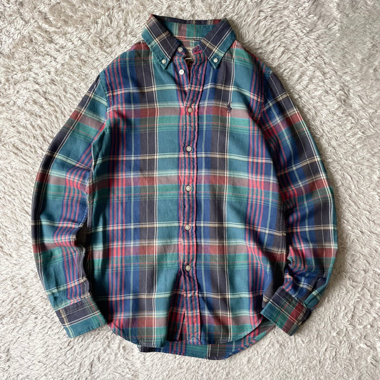 ラルフローレン 美品 現行 BD L/S check shirt XS 青緑