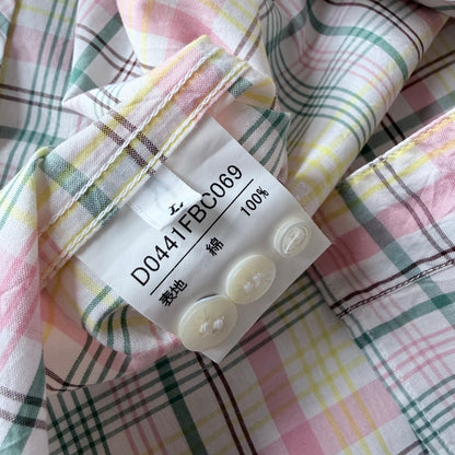パパス PAPAS コットン シャツ 長袖 L ピンク チェック