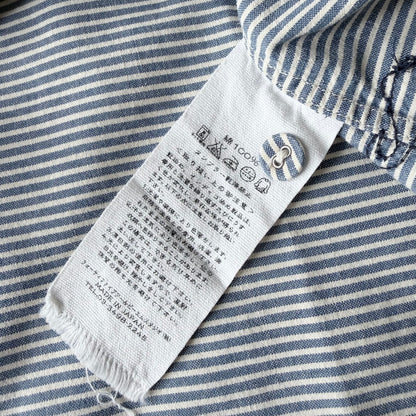 Umii908 45rpm スキッパーシャツ ブルー ボーダー クジラ刺繍