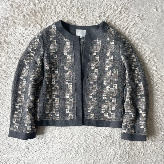 自由区 美品 LINTON ノーカラー ウール ジャケット 38 グレー