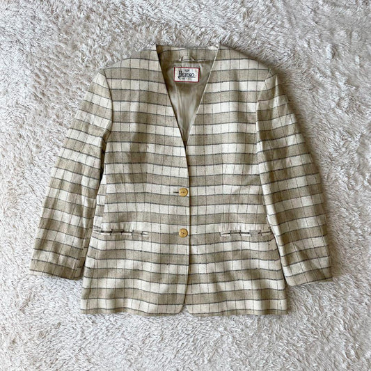 ヘルノ 美品 herno シルク ノーカラージャケット 46