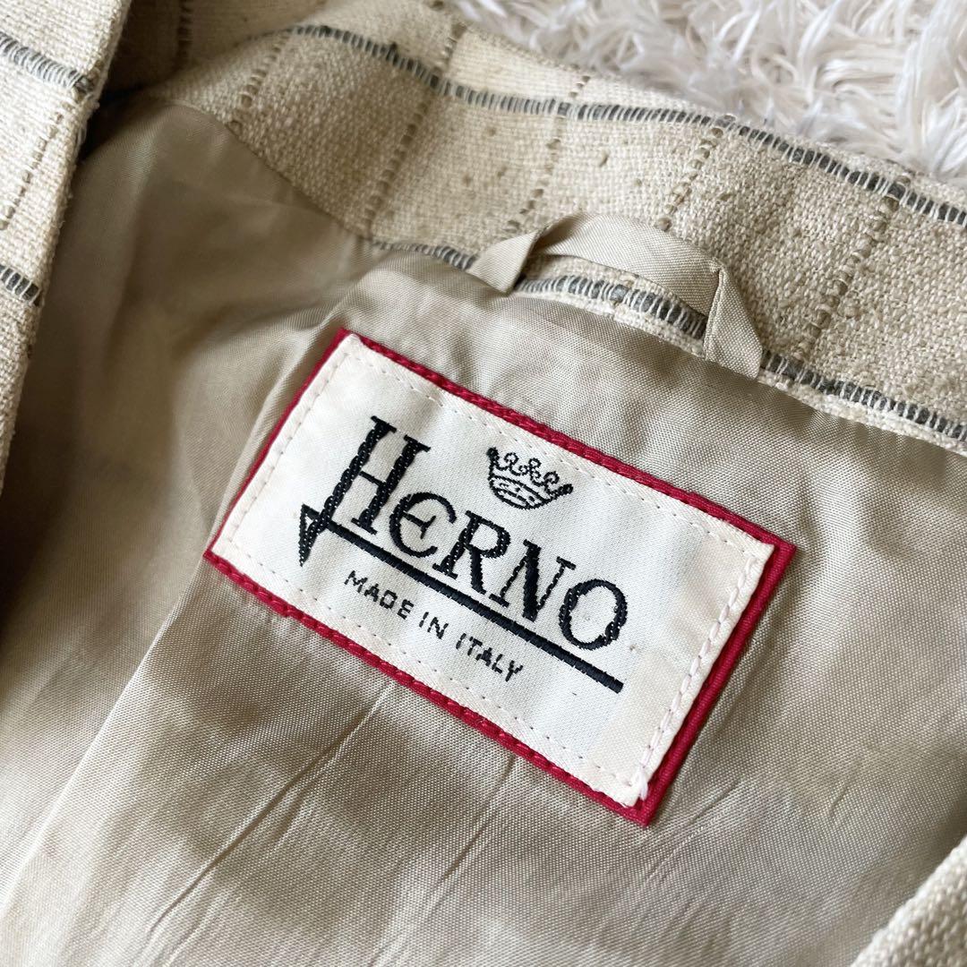 ヘルノ 美品 herno シルク ノーカラージャケット 46