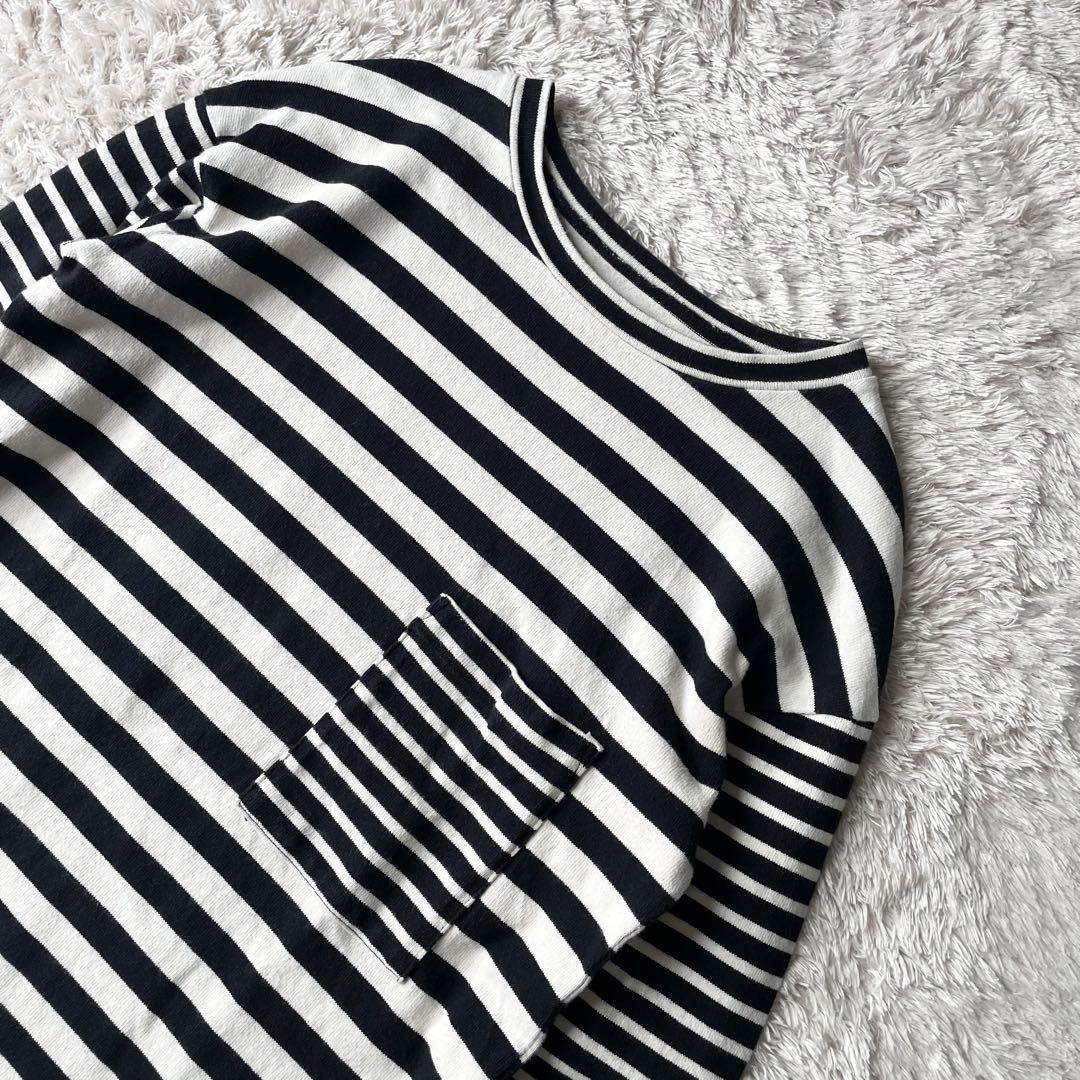 ロンハーマン 美品 L/S コットンボーダー ワンピース 長袖 S 白黒