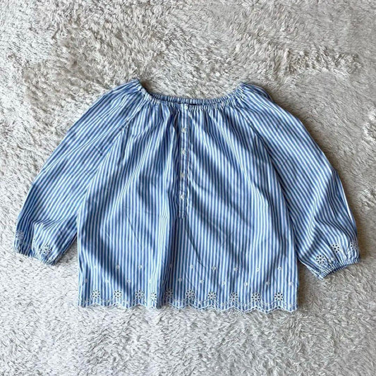 ラルフローレン 極美品 現行 カットワーク ブラウス 16 ストライプ