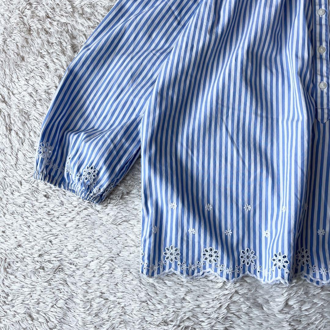ラルフローレン 極美品 現行 カットワーク ブラウス 16 ストライプ