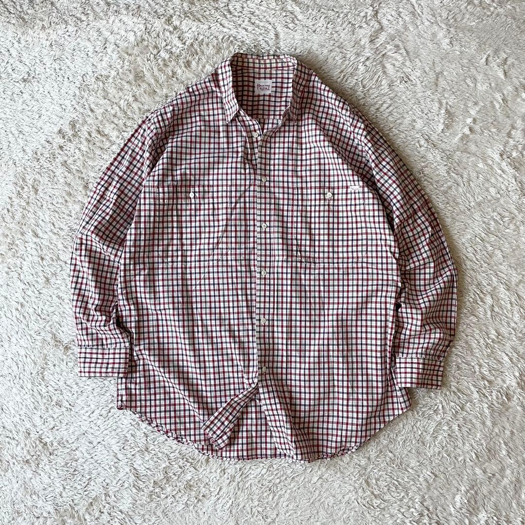 パパス 美品 90s papas チェックシャツ L 赤白