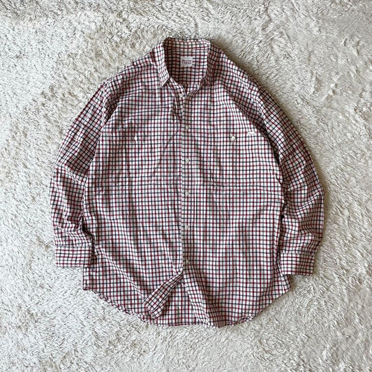 パパス 美品 90s papas チェックシャツ L 赤白
