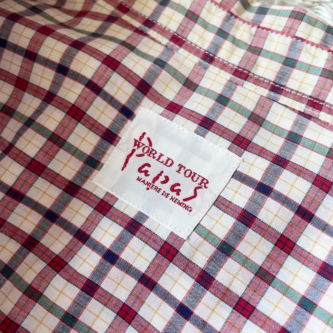 パパス 美品 90s papas チェックシャツ L 赤白