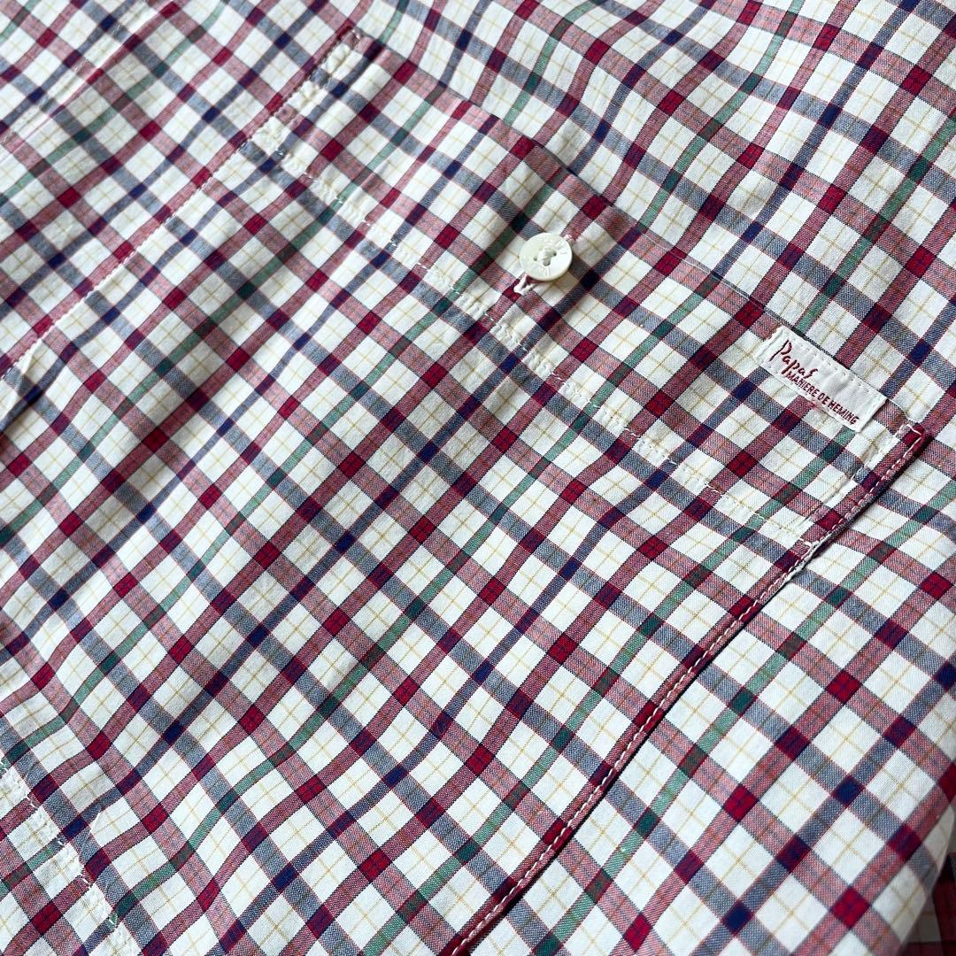 パパス 美品 90s papas チェックシャツ L 赤白