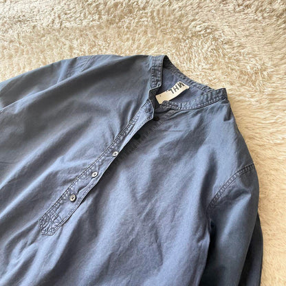 エムエイチエル 美品 MHL バンドカラーワイドプルシャツ 1 ネイビー