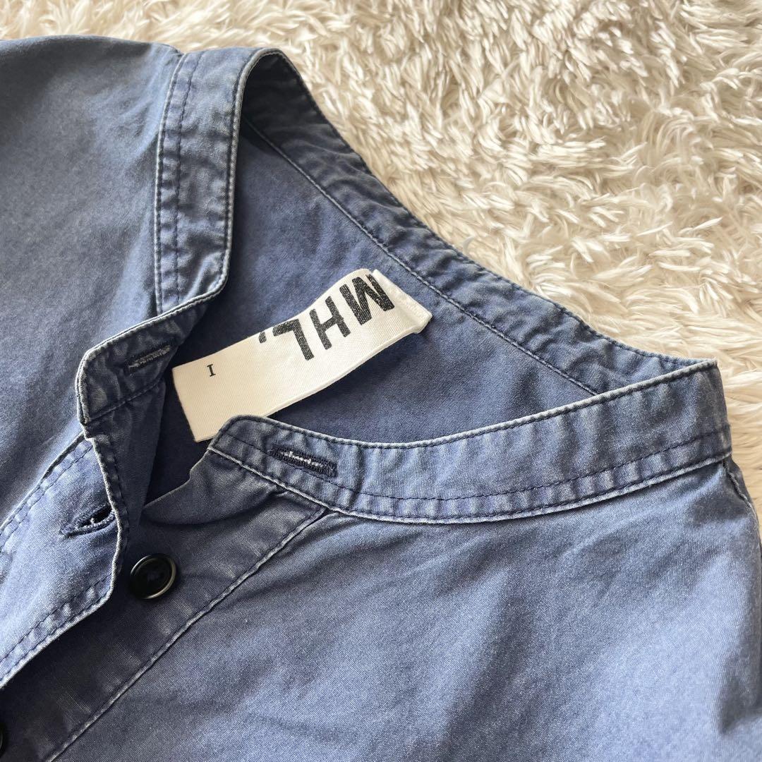 エムエイチエル 美品 MHL バンドカラーワイドプルシャツ 1 ネイビー