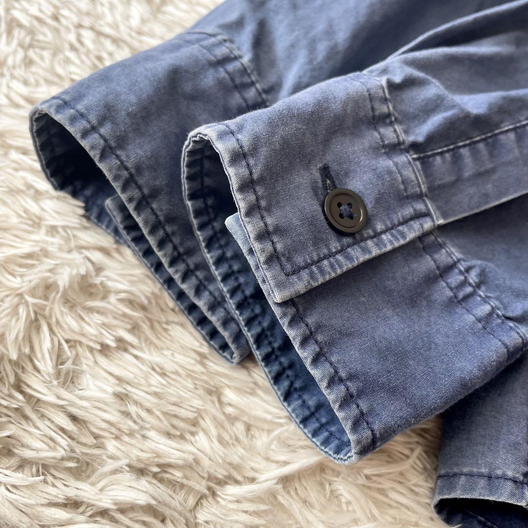 エムエイチエル 美品 MHL バンドカラーワイドプルシャツ 1 ネイビー