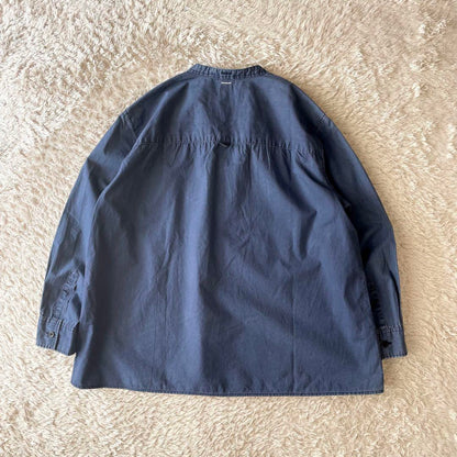 エムエイチエル 美品 MHL バンドカラーワイドプルシャツ 1 ネイビー