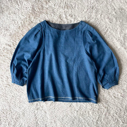 45R 美品 45R 藍染めカディシャツダックのブラウス 0 ブルー