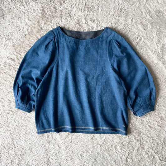 45R 美品 45R 藍染めカディシャツダックのブラウス 0 ブルー