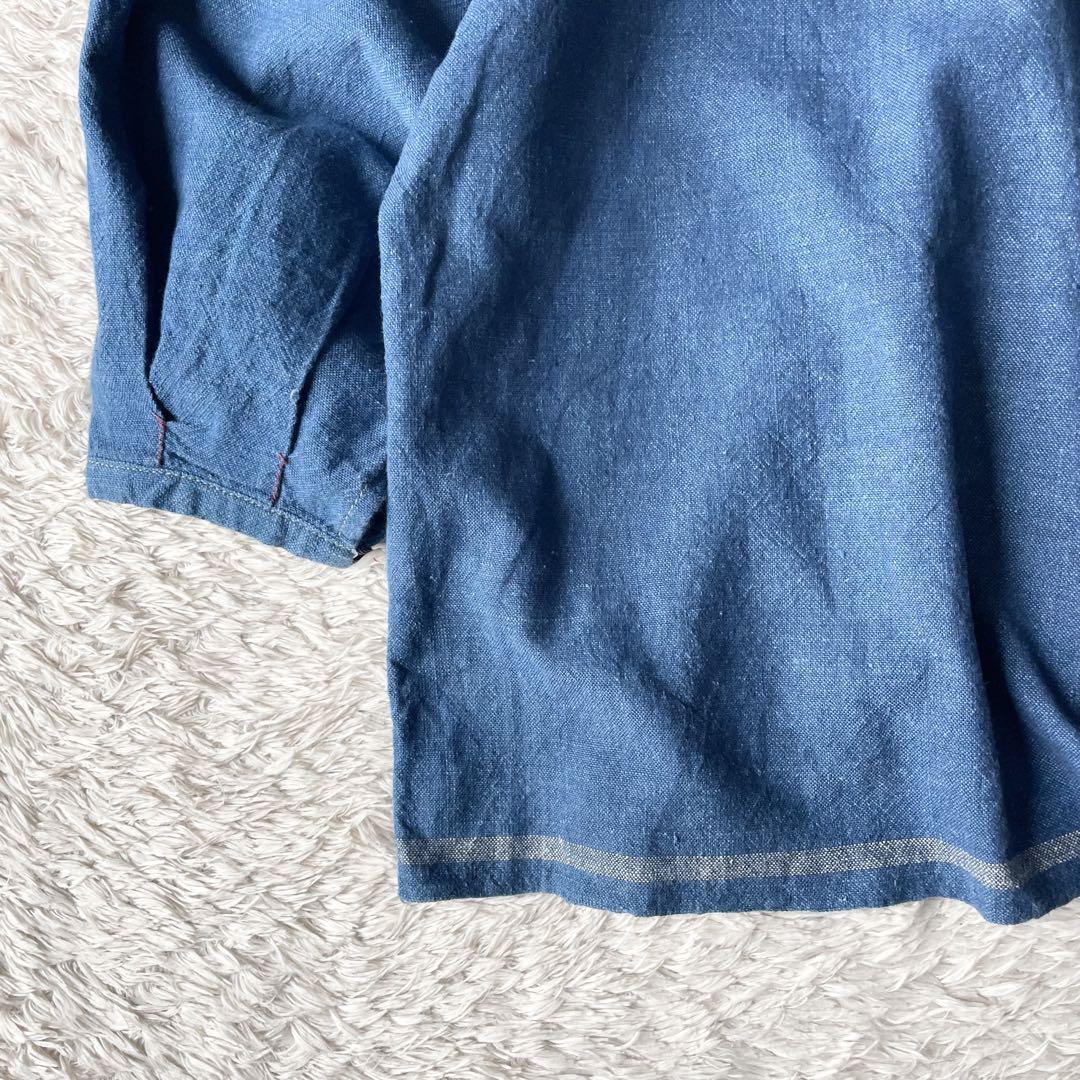 45R 美品 45R 藍染めカディシャツダックのブラウス 0 ブルー