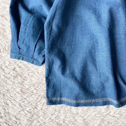 45R 美品 45R 藍染めカディシャツダックのブラウス 0 ブルー
