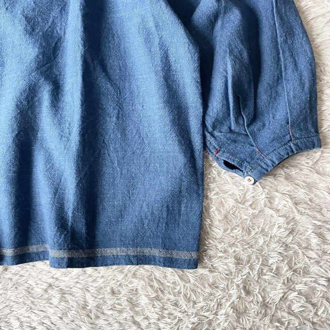 45R 美品 45R 藍染めカディシャツダックのブラウス 0 ブルー