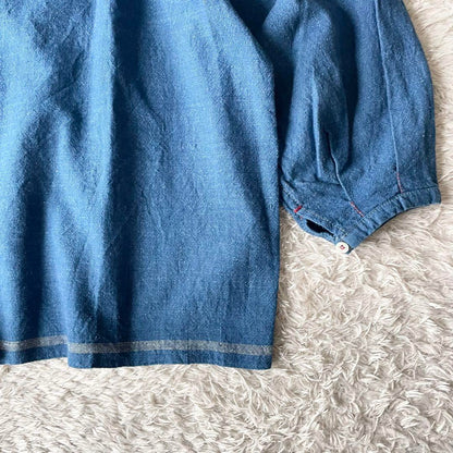 45R 美品 45R 藍染めカディシャツダックのブラウス 0 ブルー