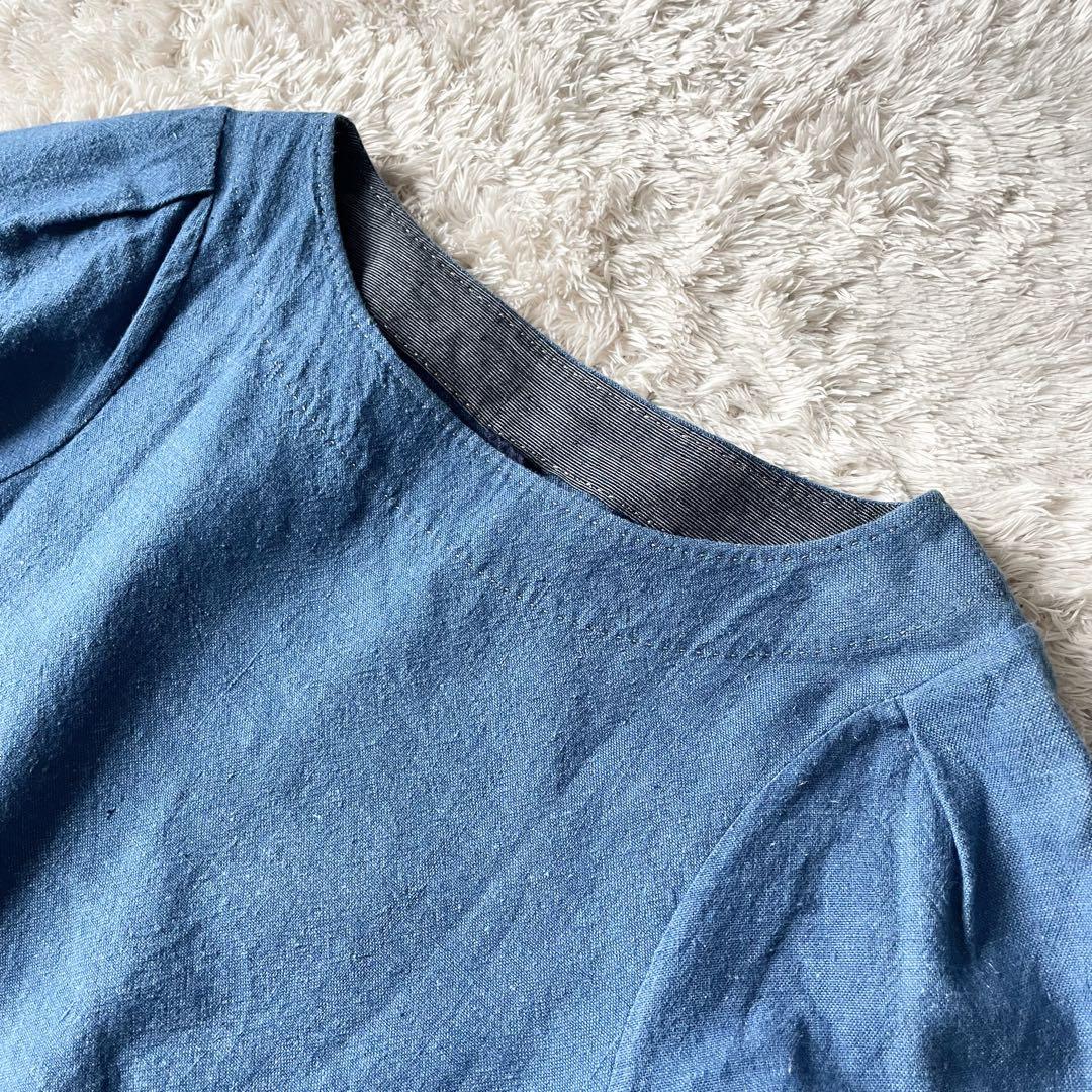 45R 美品 45R 藍染めカディシャツダックのブラウス 0 ブルー
