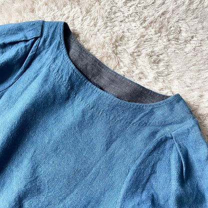 45R 美品 45R 藍染めカディシャツダックのブラウス 0 ブルー