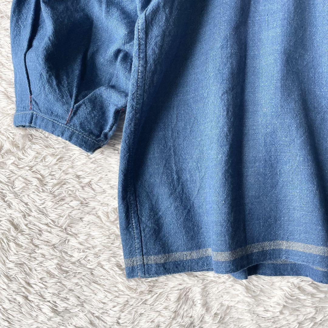45R 美品 45R 藍染めカディシャツダックのブラウス 0 ブルー