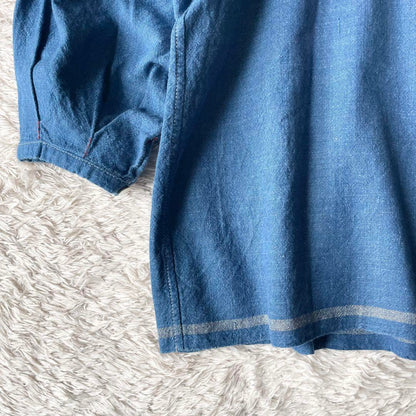 45R 美品 45R 藍染めカディシャツダックのブラウス 0 ブルー