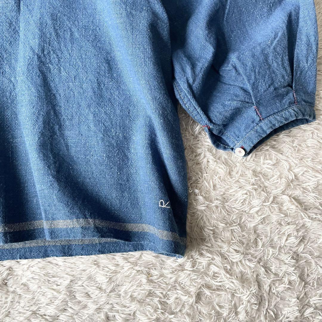 45R 美品 45R 藍染めカディシャツダックのブラウス 0 ブルー