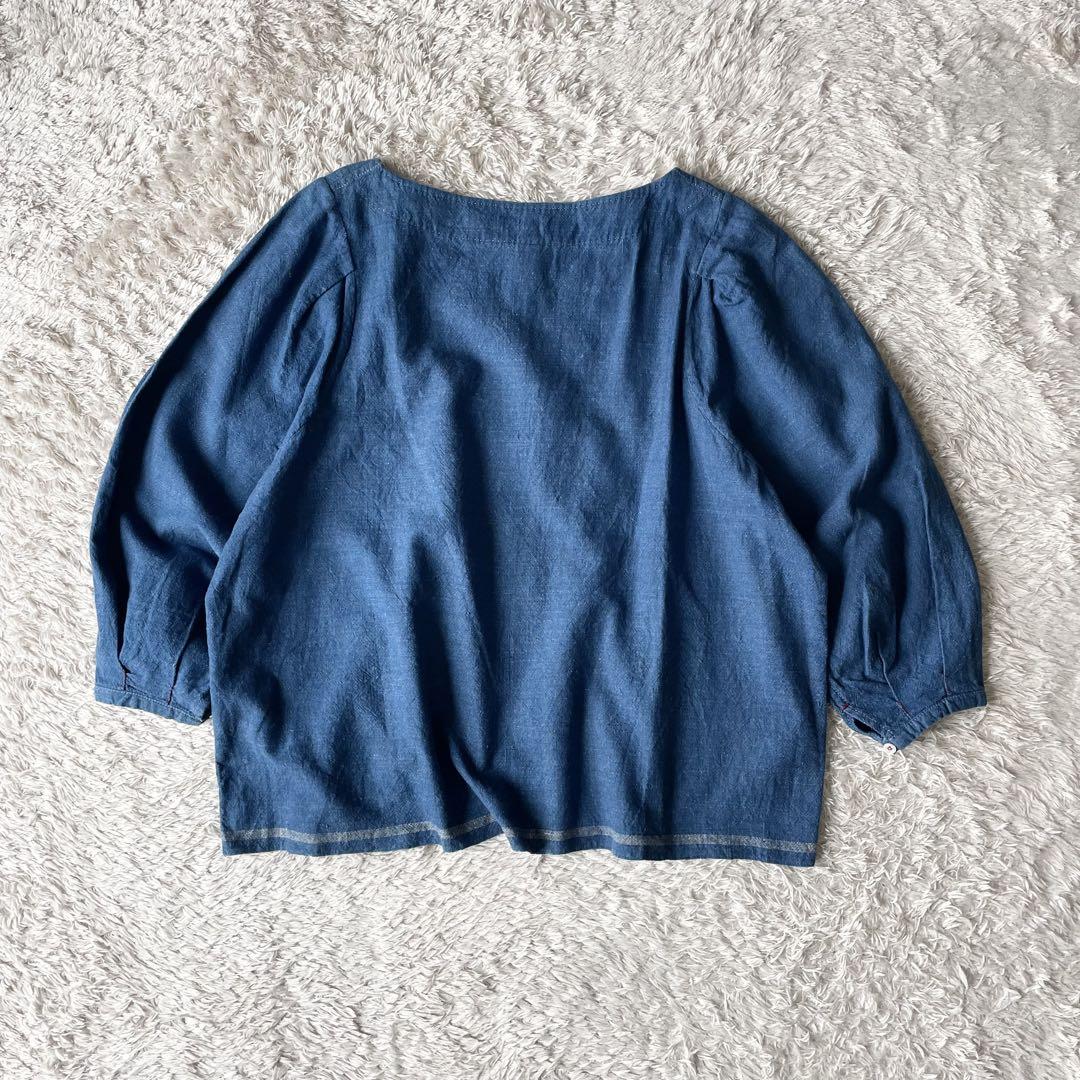 45R 美品 45R 藍染めカディシャツダックのブラウス 0 ブルー
