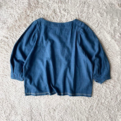 45R 美品 45R 藍染めカディシャツダックのブラウス 0 ブルー