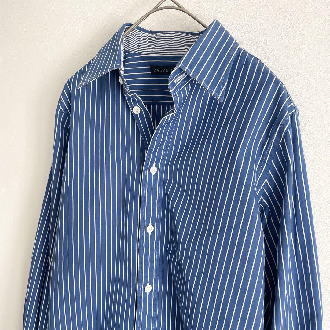 ラルフローレン 極美品 90s L/S shirt 7 青ストライプ 袖ポニー