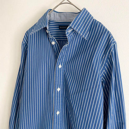 ラルフローレン 極美品 90s L/S shirt 7 青ストライプ 袖ポニー