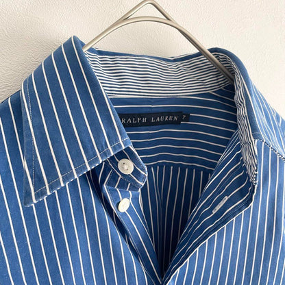 ラルフローレン 極美品 90s L/S shirt 7 青ストライプ 袖ポニー