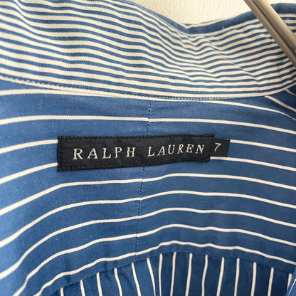 ラルフローレン 極美品 90s L/S shirt 7 青ストライプ 袖ポニー