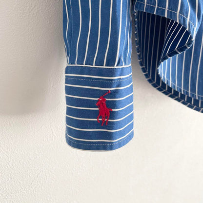 ラルフローレン 極美品 90s L/S shirt 7 青ストライプ 袖ポニー