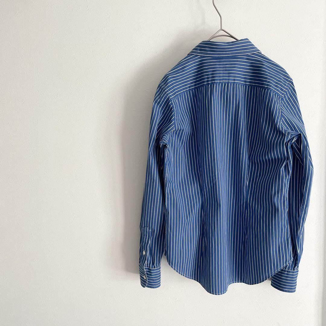ラルフローレン 極美品 90s L/S shirt 7 青ストライプ 袖ポニー