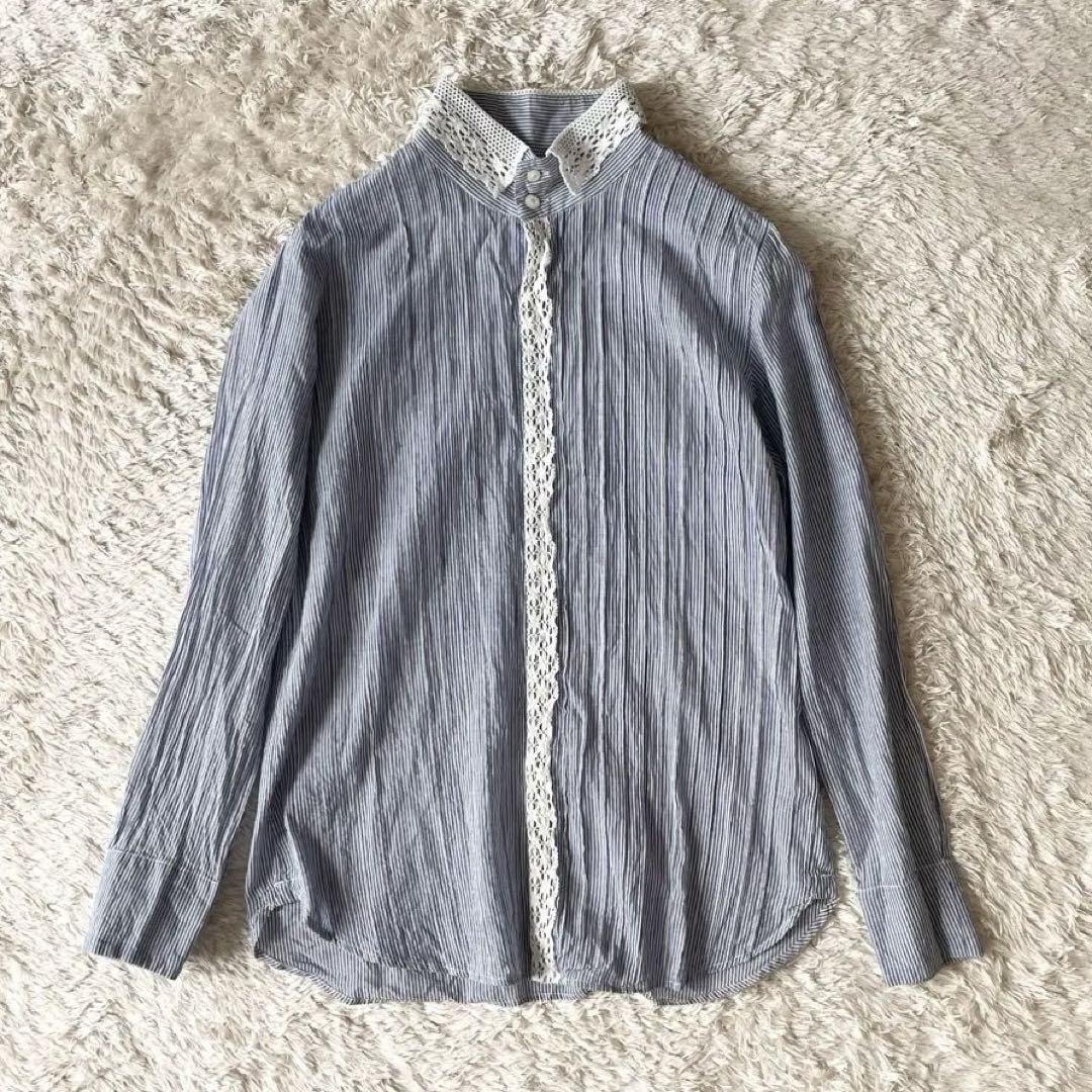 45rpm 美品 BADOU-R レースピンタックシャツブラウス 1 ストライプ