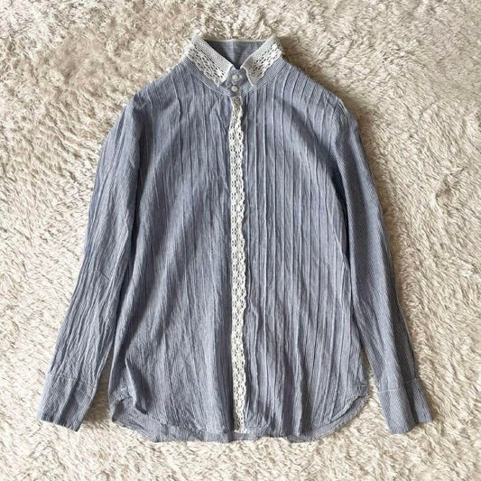 45rpm 美品 BADOU-R レースピンタックシャツブラウス 1 ストライプ
