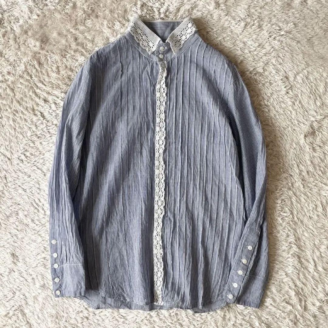 45rpm 美品 BADOU-R レースピンタックシャツブラウス 1 ストライプ
