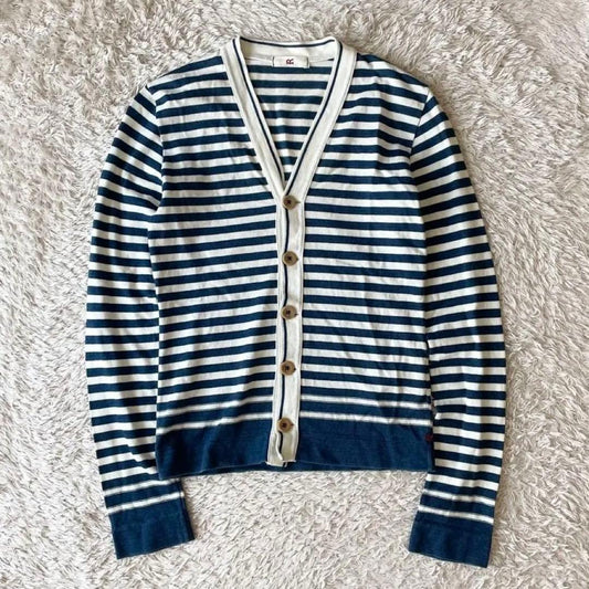 45R 美品 インディゴボーダー カーディガン 1 白紺