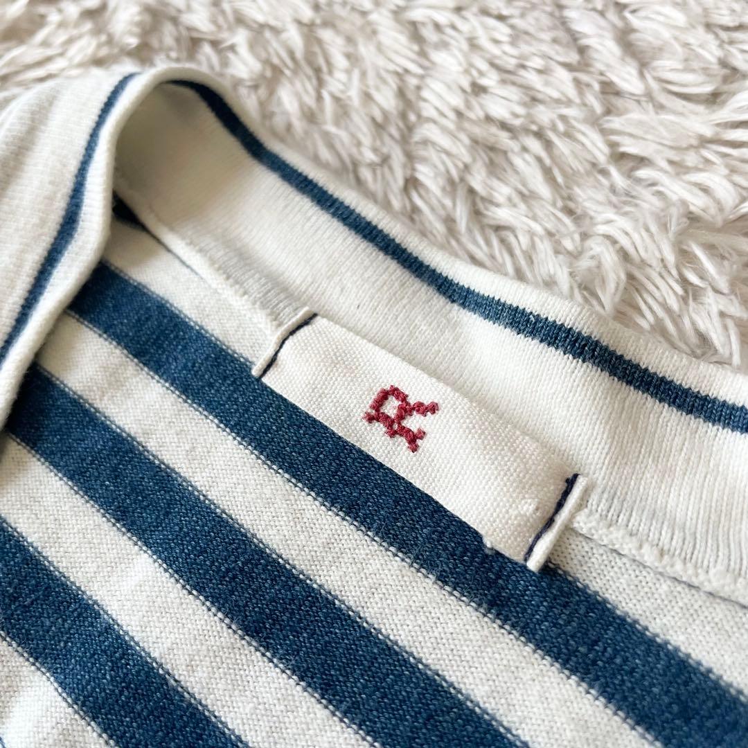 45R 美品 インディゴボーダー カーディガン 1 白紺