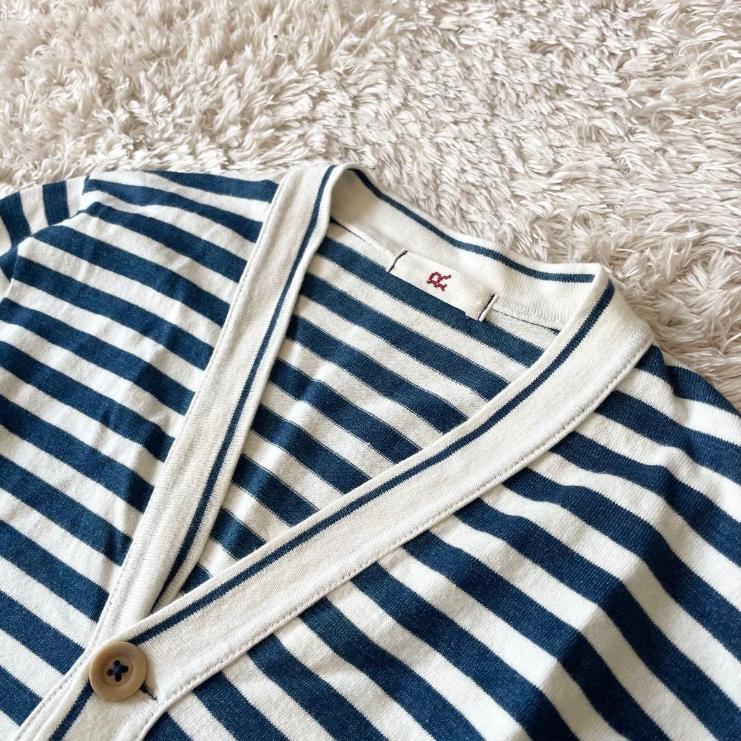45R 美品 インディゴボーダー カーディガン 1 白紺