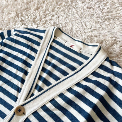 45R 美品 インディゴボーダー カーディガン 1 白紺