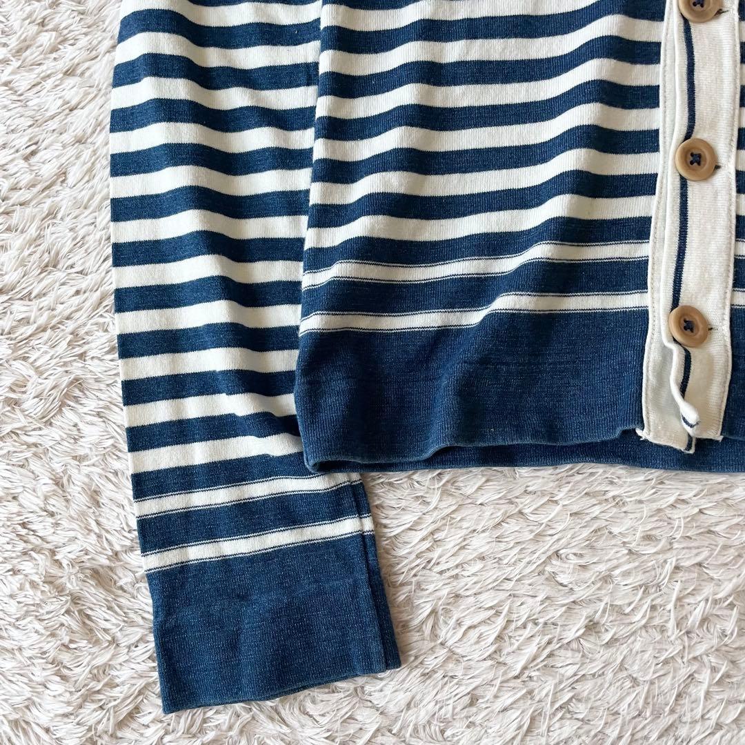 45R 美品 インディゴボーダー カーディガン 1 白紺