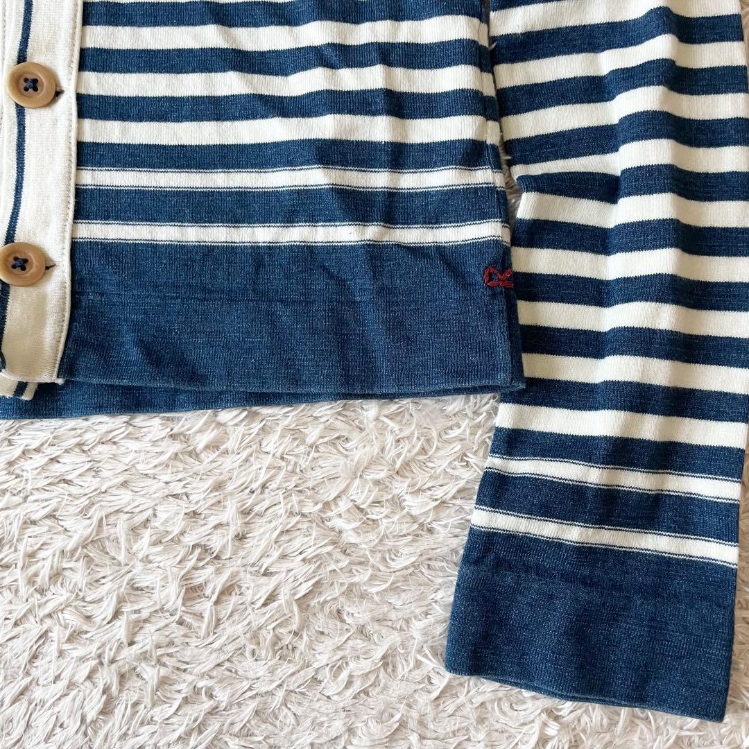 45R 美品 インディゴボーダー カーディガン 1 白紺