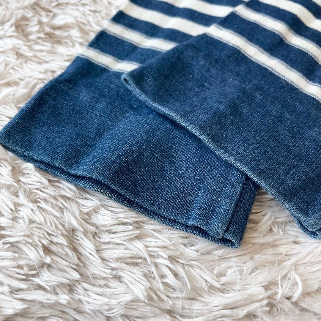 45R 美品 インディゴボーダー カーディガン 1 白紺